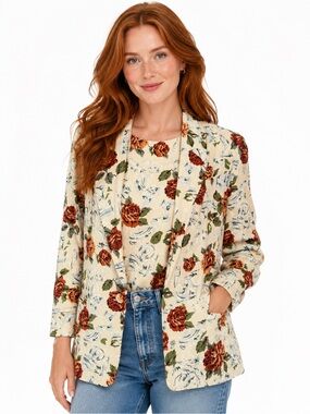 Vintage 90s Jaclyn Smith Floral Blazer & Top Set Autumn Rose Cottagecore